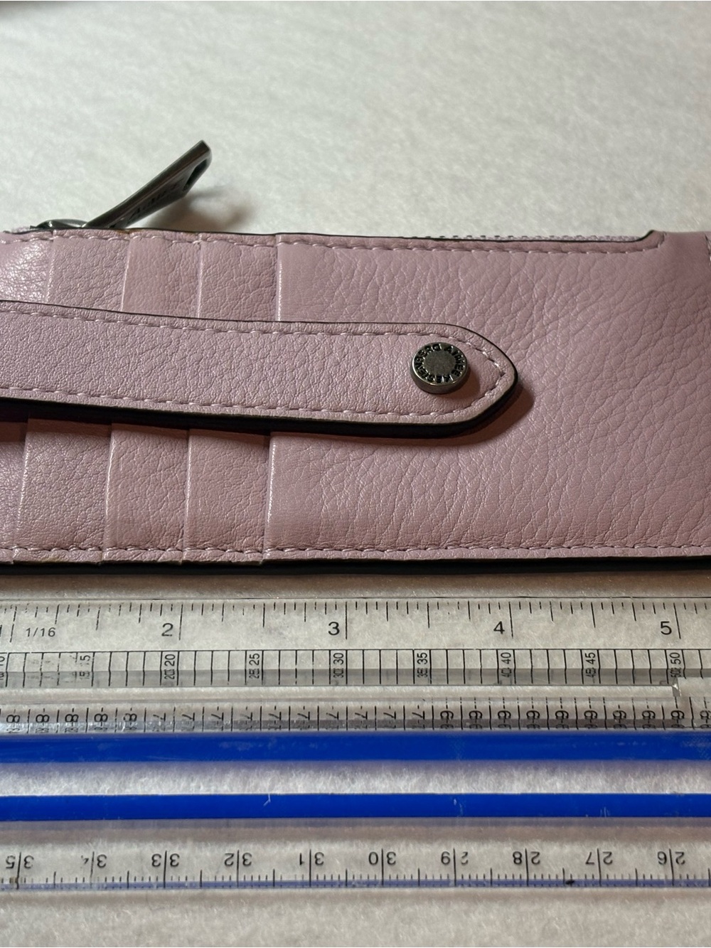 Aimee Kestenberg Dusty lavender Leather card holder with Branded Zipper Pull